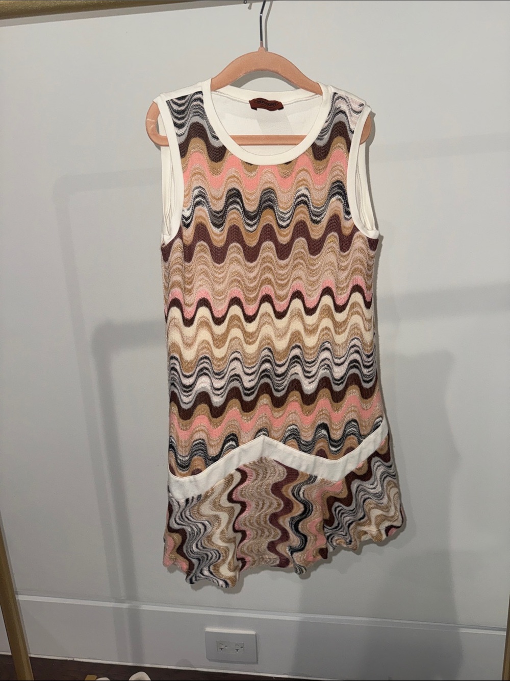 Missoni Girls Wave-Pattern Knit Dress in Pink, Brown, Cream